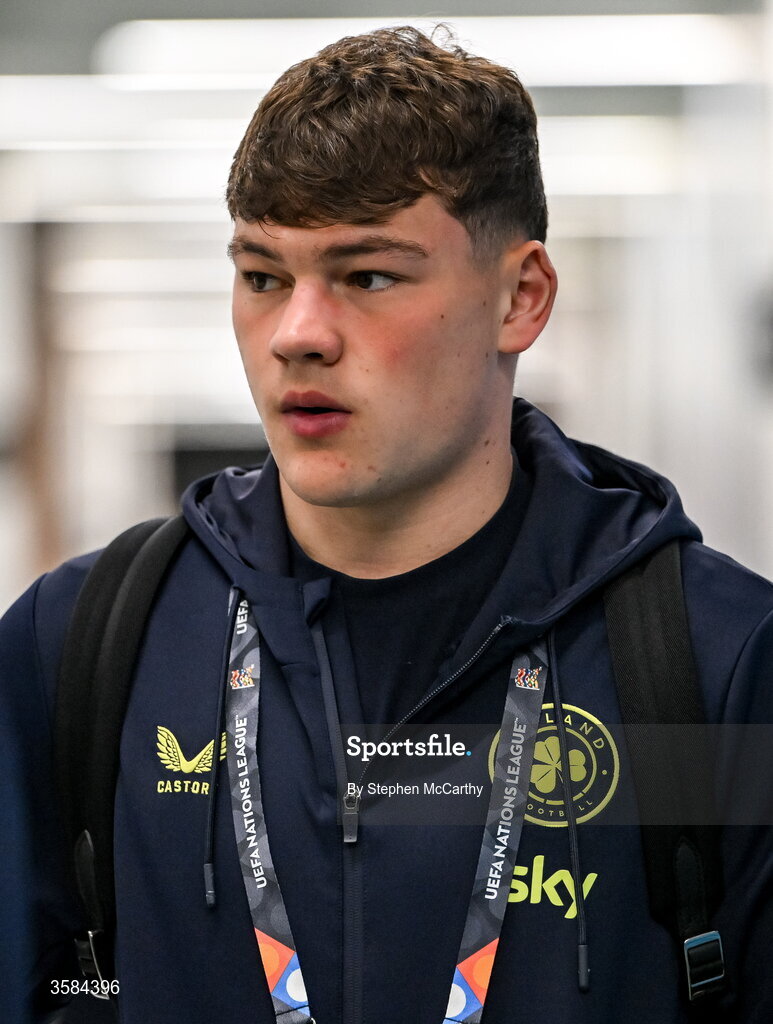 4 October 2026; Owen Elding of Republic of Ireland arrives before the UEFA Nations League B match between the Republic of Ireland and Israel at TSC Arena in Backa Topola, Serbia. Photo by Stephen McCarthy/Sportsfile