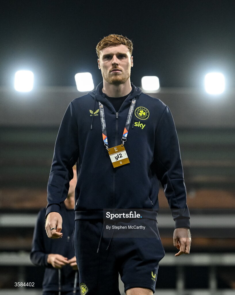 4 October 2026; Jake O'Brien of Republic of Ireland walks the pitch before the UEFA Nations League B match between the Republic of Ireland and Israel at TSC Arena in Backa Topola, Serbia. Photo by Stephen McCarthy/Sportsfile