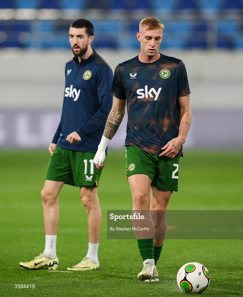 4 October 2026; Killian Phillips of Republic of Ireland warms up before the UEFA Nations League B match between the Republic of Ireland and Israel at TSC Arena in Backa Topola, Serbia. Photo by Stephen McCarthy/Sportsfile