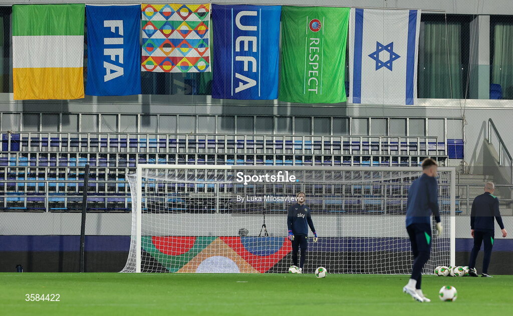 4 October 2026; Republic of Ireland captain Caoimhín Kelleher warms up before the UEFA Nations League B match between the Republic of Ireland and Israel at TSC Arena in Backa Topola, Serbia. Photo by Luka Milosavljevic/Sportsfile