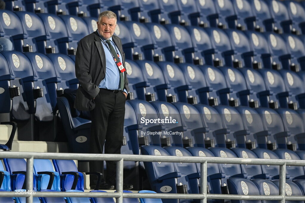 4 October 2026; FAI President Paul Cooke looks on before the UEFA Nations League B match between the Republic of Ireland and Israel at TSC Arena in Backa Topola, Serbia. Photo by Stephen McCarthy/Sportsfile
