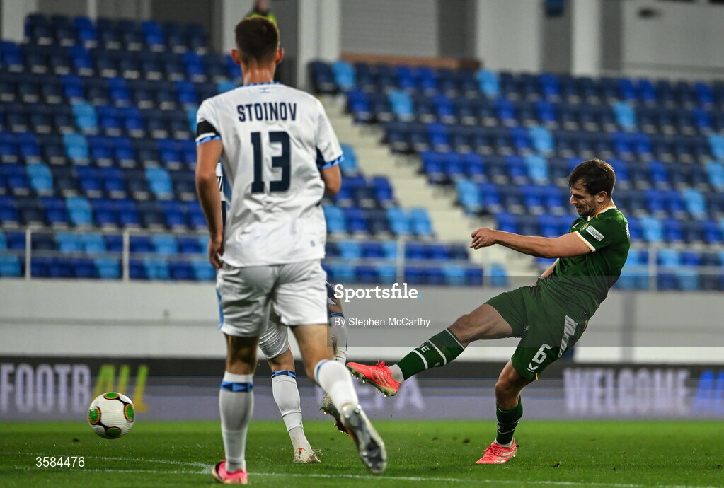 4 October 2026; Jayson Molumby of Republic of Ireland has a shot on goal during the UEFA Nations League B match between the Republic of Ireland and Israel at TSC Arena in Backa Topola, Serbia. Photo by Stephen McCarthy/Sportsfile