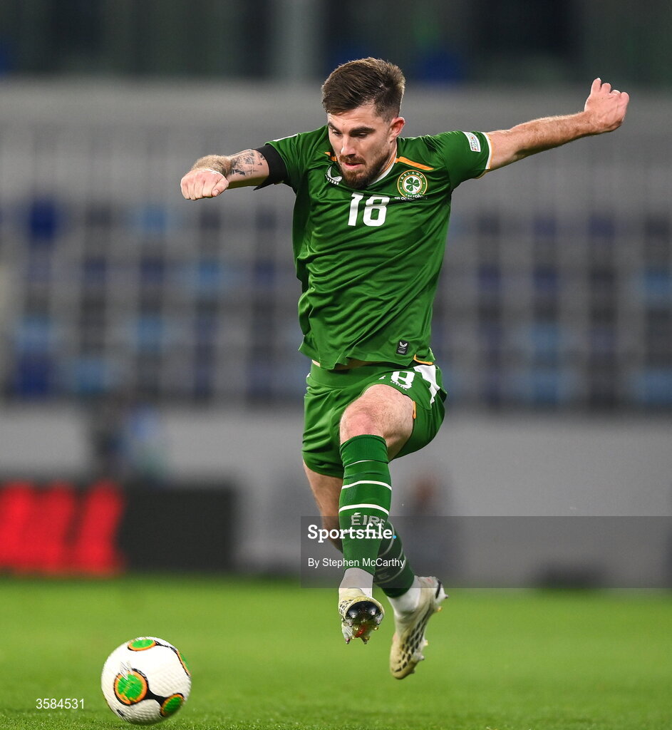 4 October 2026; Ryan Manning of Republic of Ireland during the UEFA Nations League B match between the Republic of Ireland and Israel at TSC Arena in Backa Topola, Serbia. Photo by Stephen McCarthy/Sportsfile