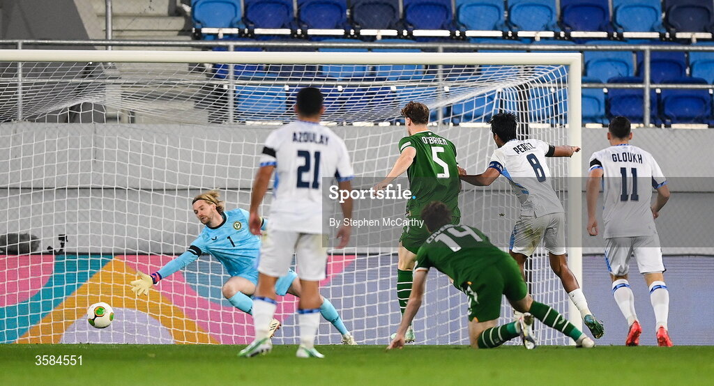 4 October 2026; Dor Peretz of Israel, 8, scores his side's first goal during the UEFA Nations League B match between the Republic of Ireland and Israel at TSC Arena in Backa Topola, Serbia. Photo by Stephen McCarthy/Sportsfile