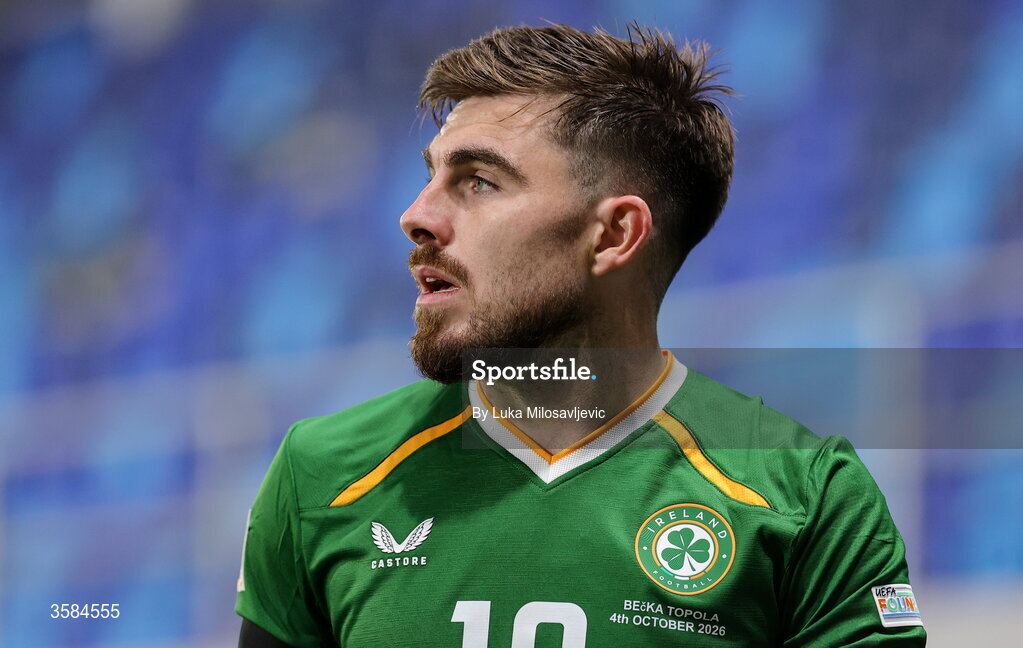 4 October 2026; Ryan Manning of Republic of Ireland during the UEFA Nations League B match between the Republic of Ireland and Israel at TSC Arena in Backa Topola, Serbia. Photo by Luka Milosavljevic/Sportsfile