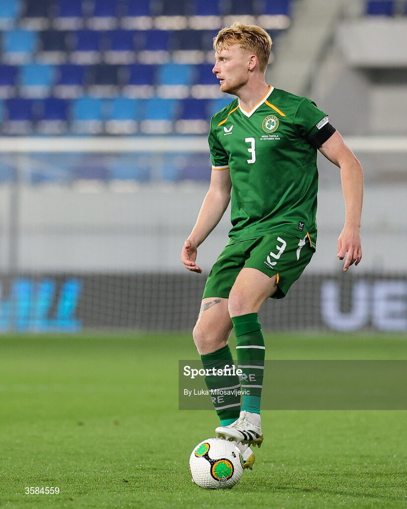 4 October 2026; Liam Scales of Republic of Ireland during the UEFA Nations League B match between the Republic of Ireland and Israel at TSC Arena in Backa Topola, Serbia. Photo by Luka Milosavljevic/Sportsfile