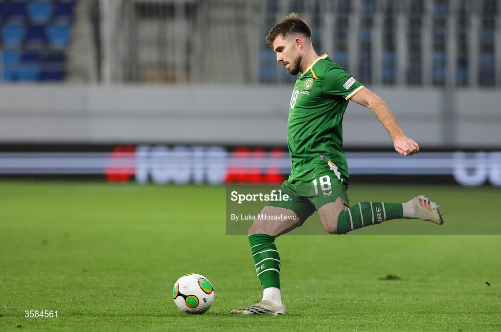 4 October 2026; Ryan Manning of Republic of Ireland during the UEFA Nations League B match between the Republic of Ireland and Israel at TSC Arena in Backa Topola, Serbia. Photo by Luka Milosavljevic/Sportsfile
