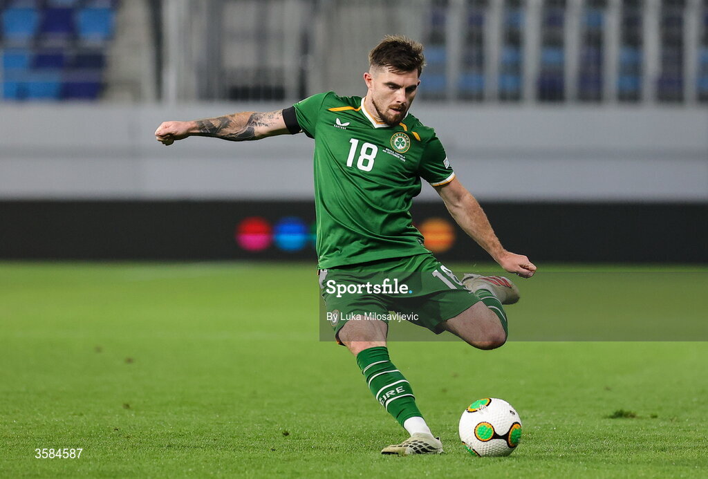 4 October 2026; Ryan Manning of Republic of Ireland during the UEFA Nations League B match between the Republic of Ireland and Israel at TSC Arena in Backa Topola, Serbia. Photo by Luka Milosavljevic/Sportsfile