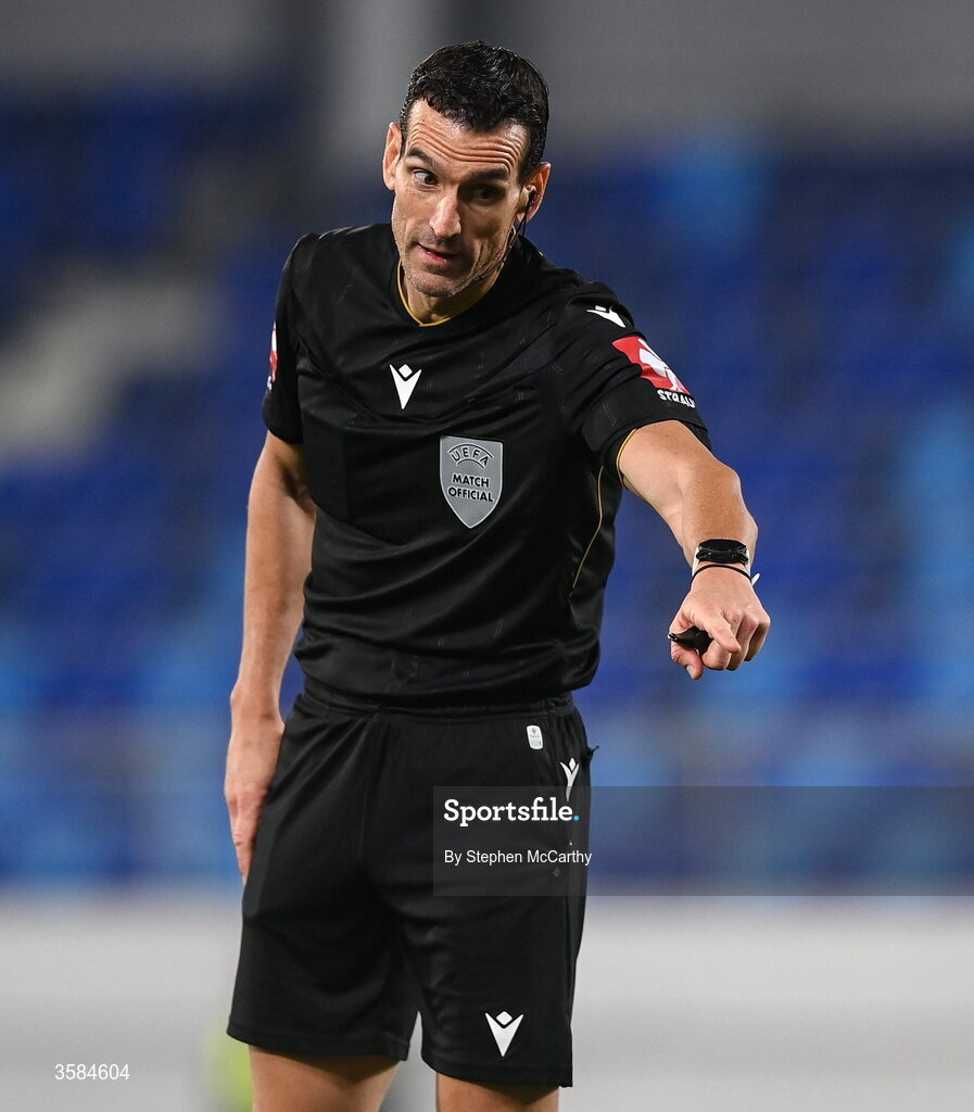 4 October 2026; Referee Juan Martínez Munuera during the UEFA Nations League B match between the Republic of Ireland and Israel at TSC Arena in Backa Topola, Serbia. Photo by Stephen McCarthy/Sportsfile