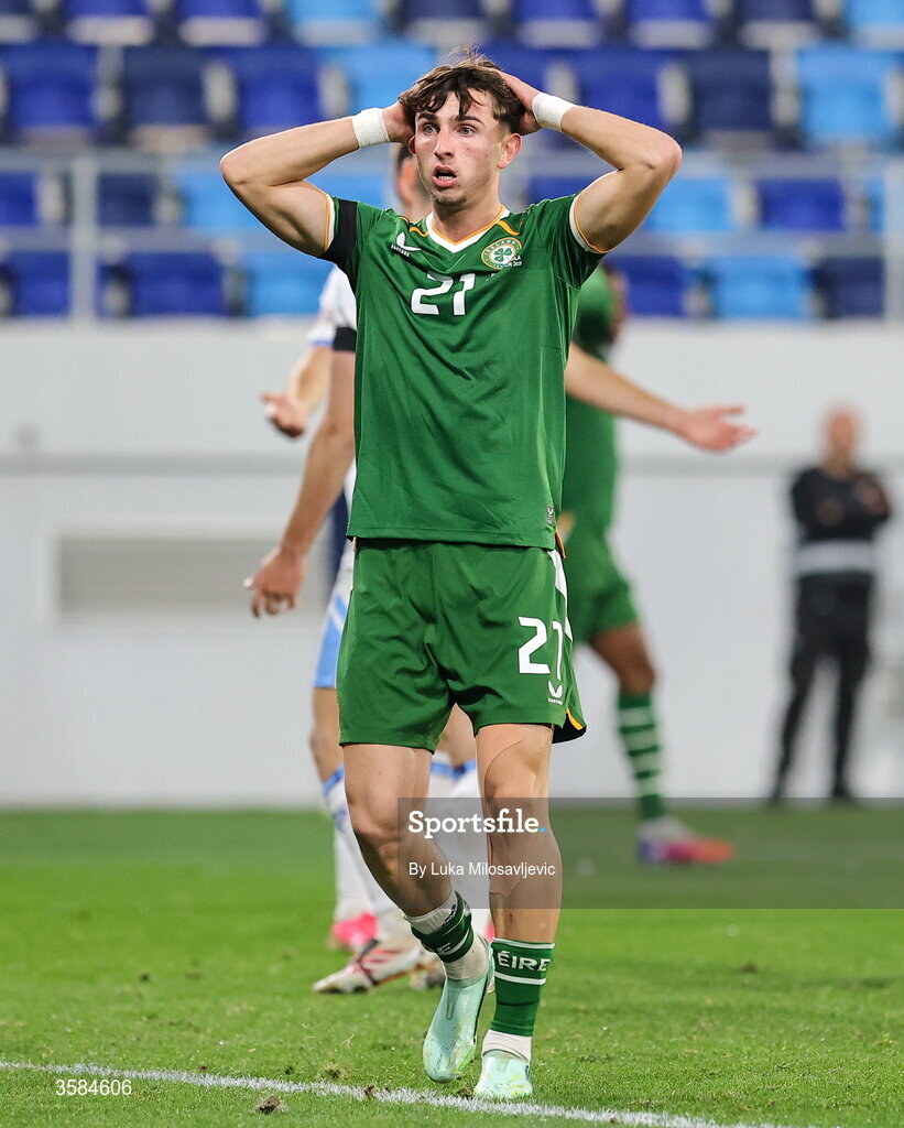 4 October 2026; Rocco Vata of Republic of Ireland reacts during the UEFA Nations League B match between the Republic of Ireland and Israel at TSC Arena in Backa Topola, Serbia. Photo by Luka Milosavljevic/Sportsfile