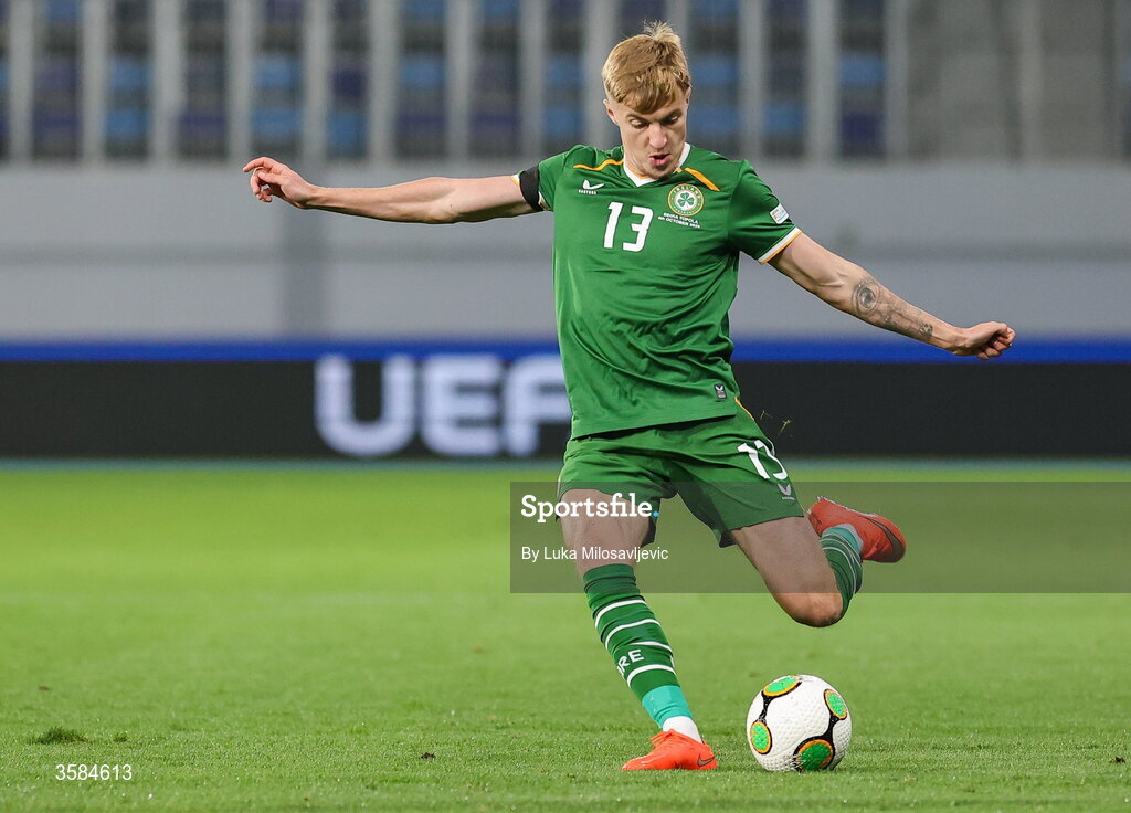 4 October 2026; Joel Bagan of Republic of Ireland during the UEFA Nations League B match between the Republic of Ireland and Israel at TSC Arena in Backa Topola, Serbia. Photo by Luka Milosavljevic/Sportsfile