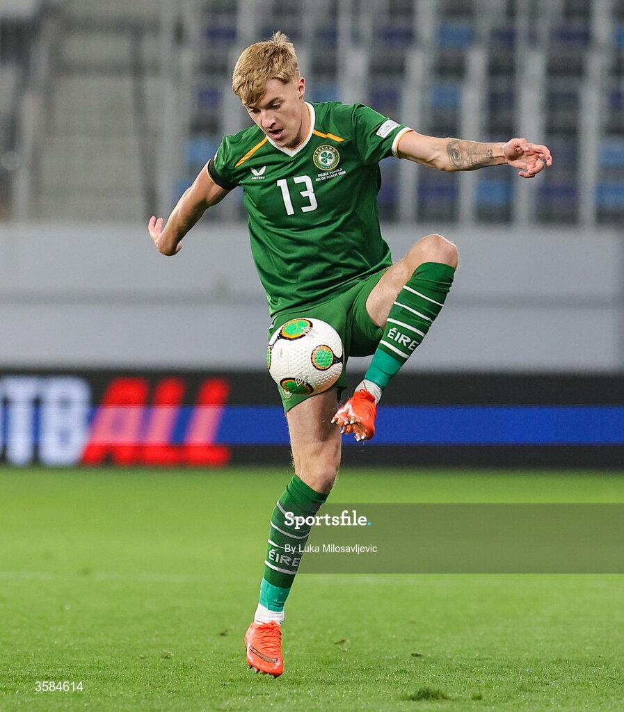 4 October 2026; Joel Bagan of Republic of Ireland during the UEFA Nations League B match between the Republic of Ireland and Israel at TSC Arena in Backa Topola, Serbia. Photo by Luka Milosavljevic/Sportsfile