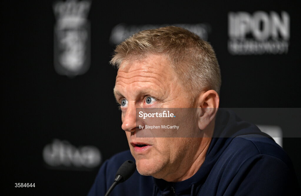 4 October 2026; Republic of Ireland head coach Heimir Hallgrimsson during the post-match press conference following the UEFA Nations League B match between the Republic of Ireland and Israel at TSC Arena in Backa Topola, Serbia. Photo by Stephen McCarthy/Sportsfile