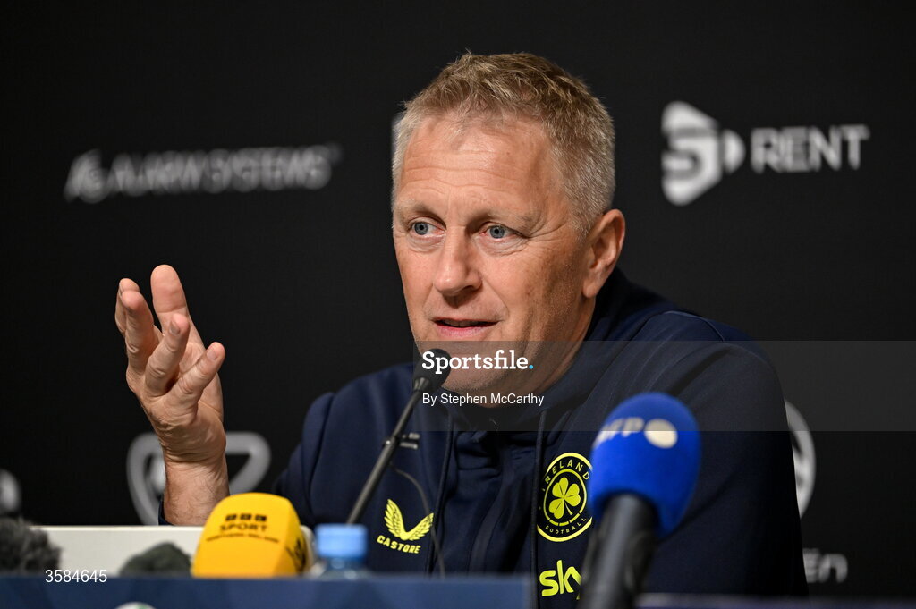 4 October 2026; Republic of Ireland head coach Heimir Hallgrimsson during the post-match press conference following the UEFA Nations League B match between the Republic of Ireland and Israel at TSC Arena in Backa Topola, Serbia. Photo by Stephen McCarthy/Sportsfile