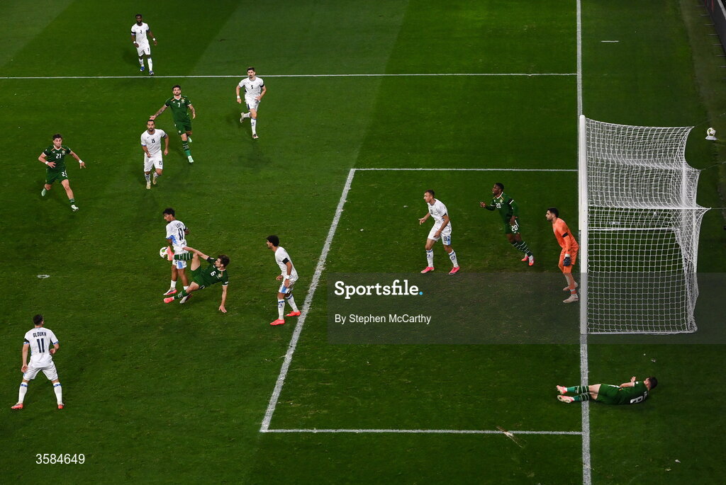 4 October 2026; Jayson Molumby of Republic of Ireland in action against Yarin Levi of Israel during the UEFA Nations League B match between the Republic of Ireland and Israel at TSC Arena in Backa Topola, Serbia. Photo by Stephen McCarthy/Sportsfile