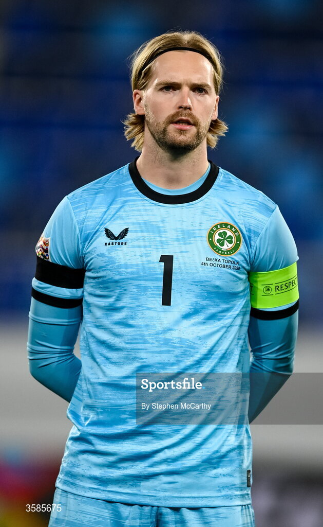 4 October 2026; Republic of Ireland goalkeeper Caoimhín Kelleher before the UEFA Nations League B match between the Republic of Ireland and Israel at TSC Arena in Backa Topola, Serbia. Photo by Stephen McCarthy/Sportsfile