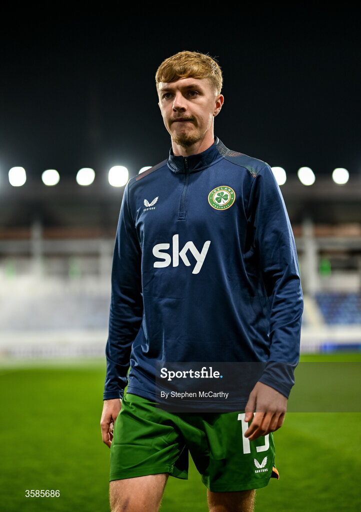 4 October 2026; Joel Bagan of Republic of Ireland returns to the dressing room following their warm up before the UEFA Nations League B match between the Republic of Ireland and Israel at TSC Arena in Backa Topola, Serbia. Photo by Stephen McCarthy/Sportsfile