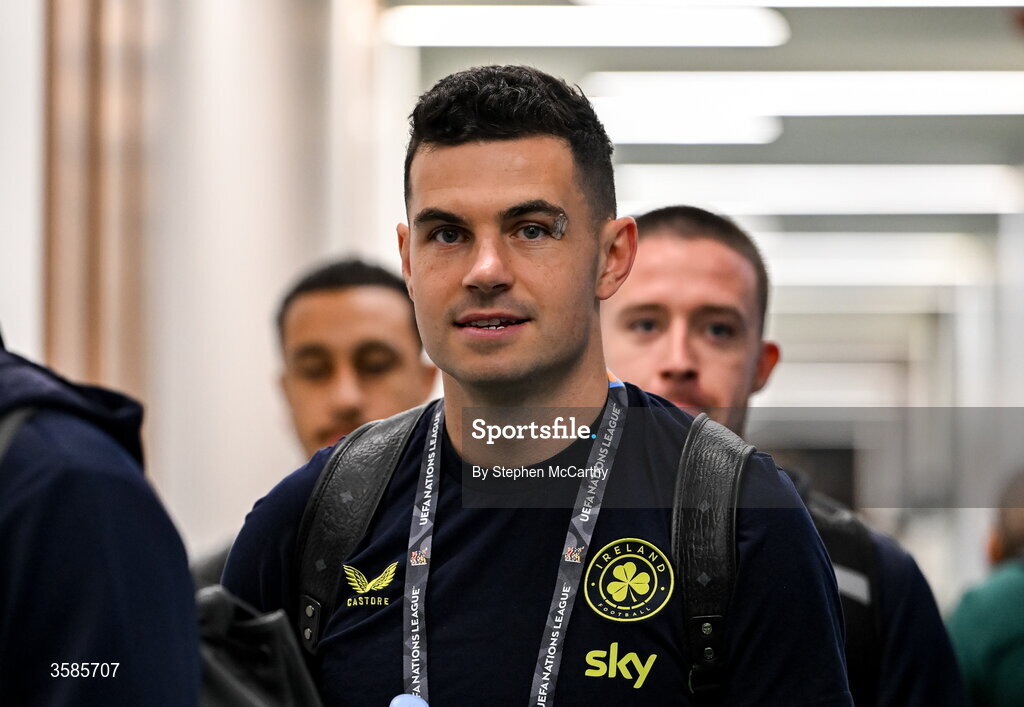 4 October 2026; John Egan of Republic of Ireland arrives for the UEFA Nations League B match between the Republic of Ireland and Israel at TSC Arena in Backa Topola, Serbia. Photo by Stephen McCarthy/Sportsfile