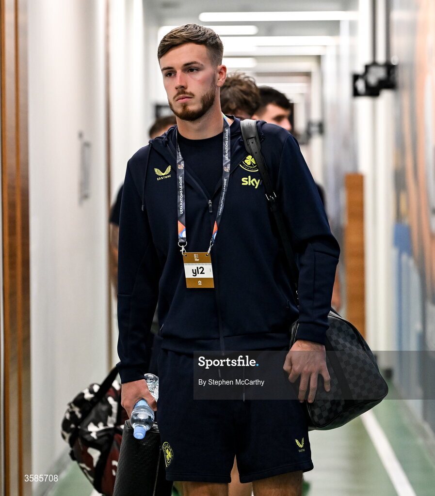 4 October 2026; Republic of Ireland goalkeeper Josh Keeley arrives for the UEFA Nations League B match between the Republic of Ireland and Israel at TSC Arena in Backa Topola, Serbia. Photo by Stephen McCarthy/Sportsfile