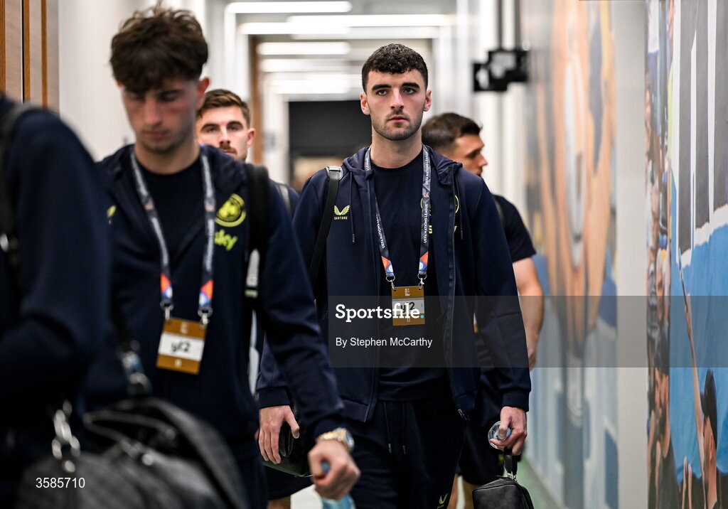 4 October 2026; Tom Cannon of Republic of Ireland arrives for the UEFA Nations League B match between the Republic of Ireland and Israel at TSC Arena in Backa Topola, Serbia. Photo by Stephen McCarthy/Sportsfile