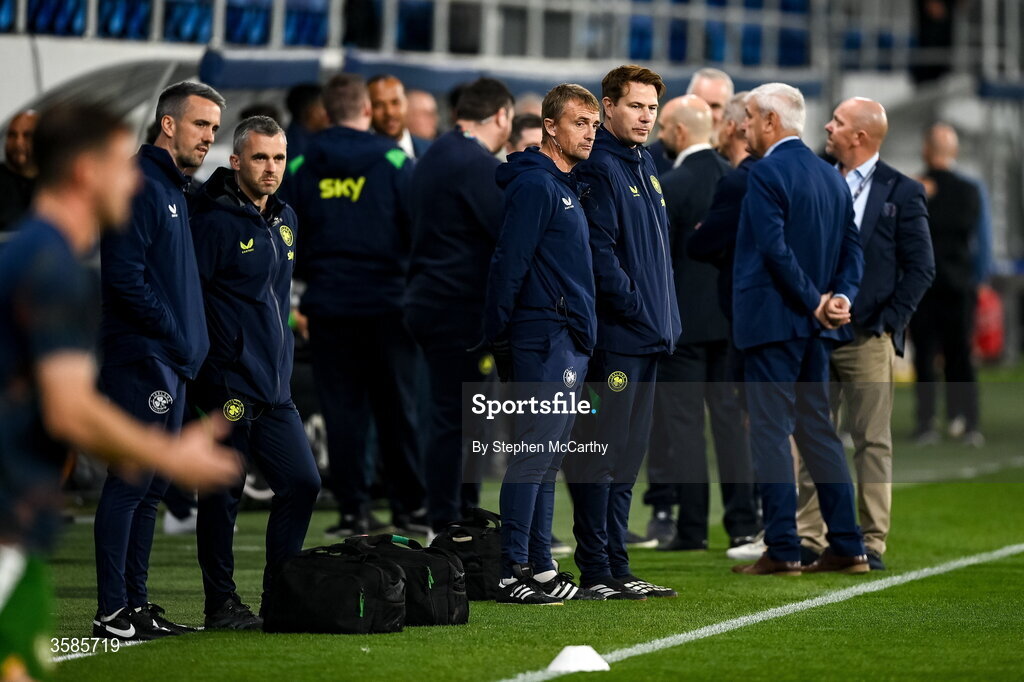 4 October 2026; Republic of Ireland lead physiotherapist Danny Miller and orthopaedic surgeon Professor Joseph Butler before the UEFA Nations League B match between the Republic of Ireland and Israel at TSC Arena in Backa Topola, Serbia. Photo by Stephen McCarthy/Sportsfile