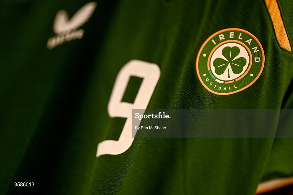 6 October 2026; The jersey of Michael Noonan hangs in the Republic of Ireland dressing room before the UEFA European U21 Championship qualifier match between the Republic of Ireland and England at Turner's Cross Stadium in Cork. Photo by Ben McShane/Sportsfile