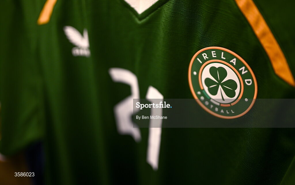 6 October 2026; The jersey of Romeo Akachukwu hangs in the Republic of Ireland dressing room before the UEFA European U21 Championship qualifier match between the Republic of Ireland and England at Turner's Cross Stadium in Cork. Photo by Ben McShane/Sportsfile