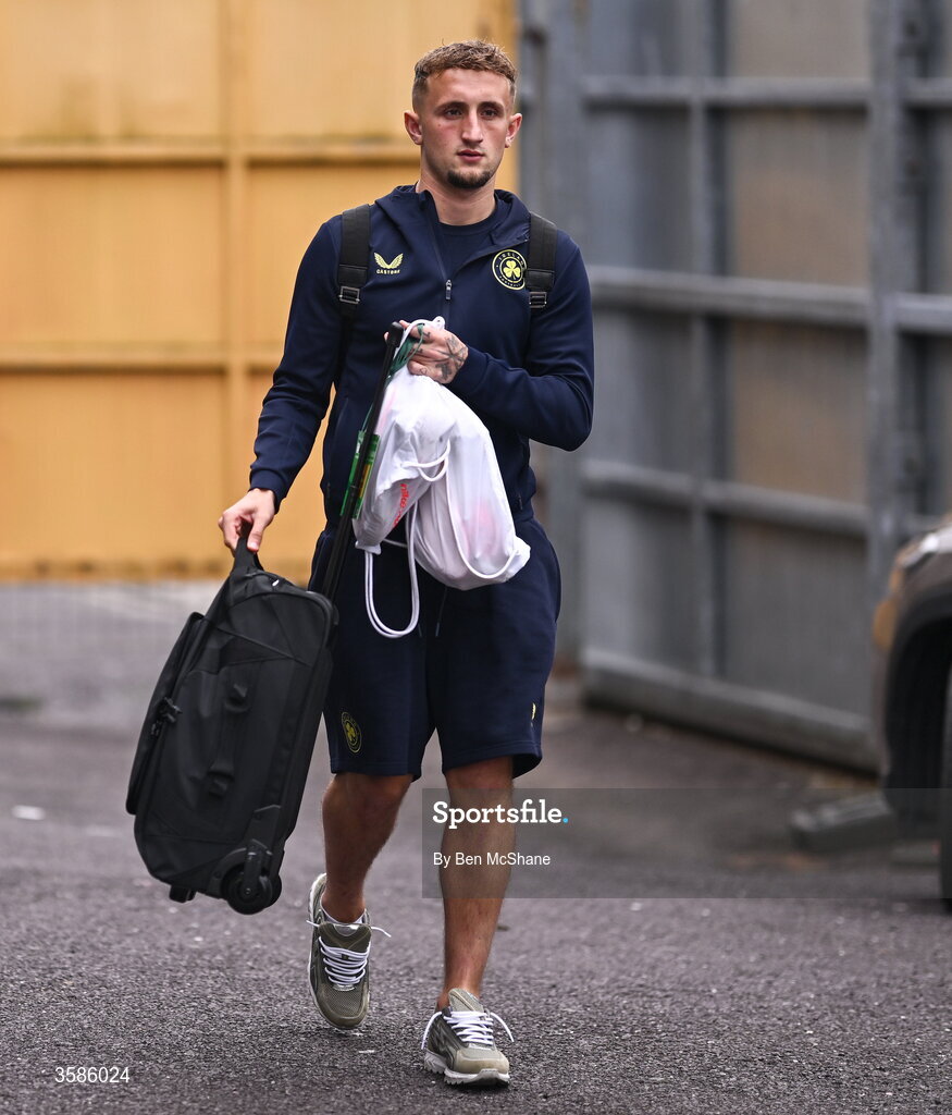 6 October 2026; Sam Curtis of Republic of Ireland arrives before the UEFA European U21 Championship qualifier match between the Republic of Ireland and England at Turner's Cross Stadium in Cork. Photo by Ben McShane/Sportsfile