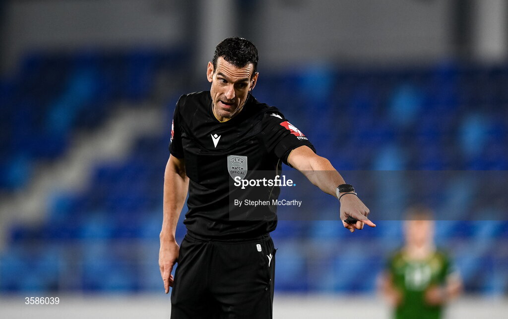4 October 2026; Referee Juan Martínez Munuera during the UEFA Nations League B match between the Republic of Ireland and Israel at TSC Arena in Backa Topola, Serbia. Photo by Stephen McCarthy/Sportsfile