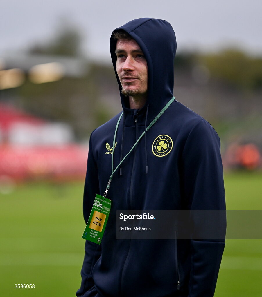 6 October 2026; Republic of Ireland goalkeeper Noah Jauny before the UEFA European U21 Championship qualifier match between the Republic of Ireland and England at Turner's Cross Stadium in Cork. Photo by Ben McShane/Sportsfile