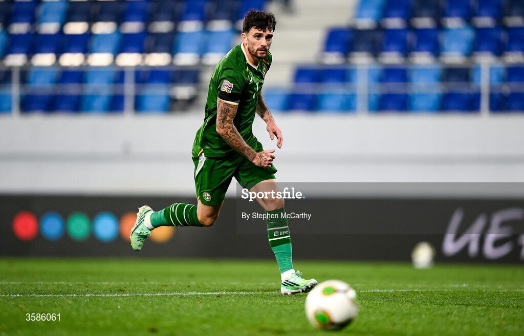 4 October 2026; Troy Parrott of Republic of Ireland during the UEFA Nations League B match between the Republic of Ireland and Israel at TSC Arena in Backa Topola, Serbia. Photo by Stephen McCarthy/Sportsfile