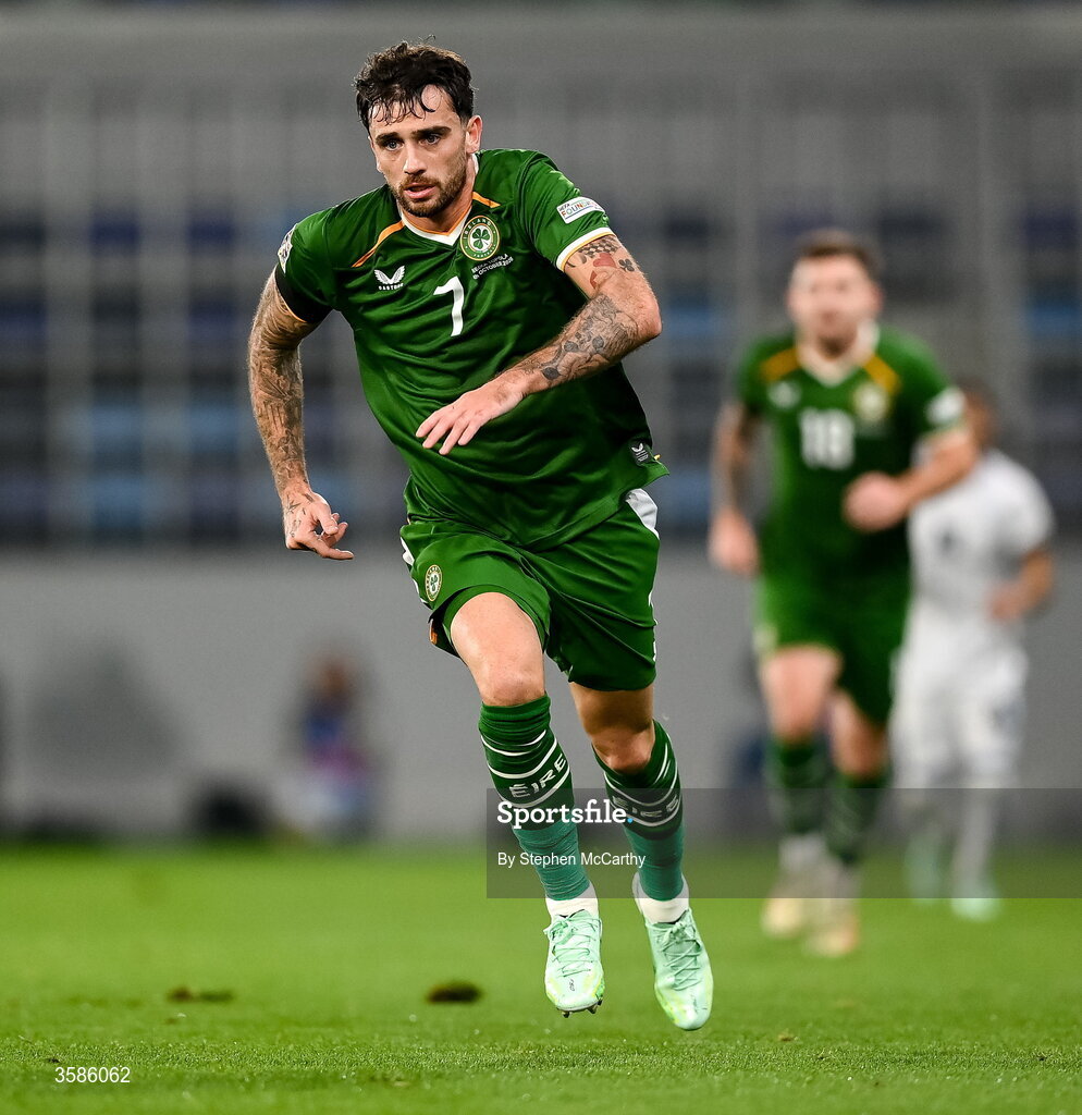 4 October 2026; Troy Parrott of Republic of Ireland during the UEFA Nations League B match between the Republic of Ireland and Israel at TSC Arena in Backa Topola, Serbia. Photo by Stephen McCarthy/Sportsfile