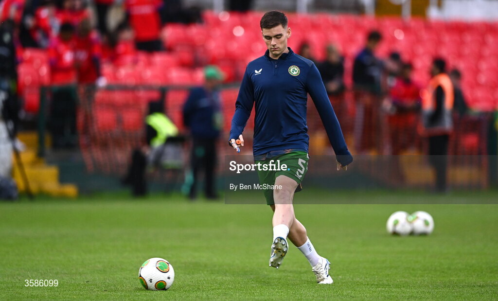 6 October 2026; Sean Grehan of Republic of Ireland before the UEFA European U21 Championship qualifier match between the Republic of Ireland and England at Turner's Cross Stadium in Cork. Photo by Ben McShane/Sportsfile