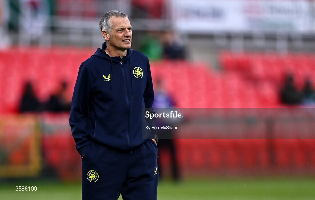 6 October 2026; Republic of Ireland U21 manager Jim Crawford before the UEFA European U21 Championship qualifier match between the Republic of Ireland and England at Turner's Cross Stadium in Cork. Photo by Ben McShane/Sportsfile