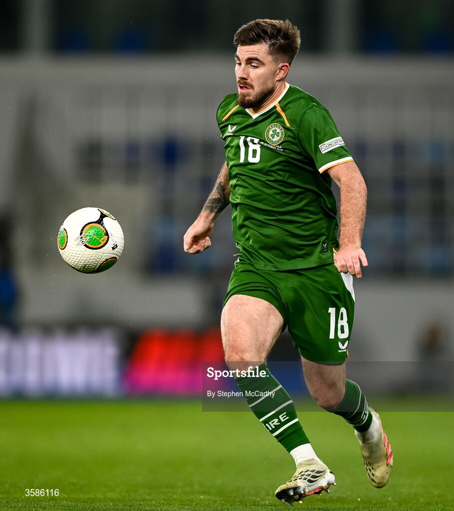 4 October 2026; Ryan Manning of Republic of Ireland during the UEFA Nations League B match between the Republic of Ireland and Israel at TSC Arena in Backa Topola, Serbia. Photo by Stephen McCarthy/Sportsfile