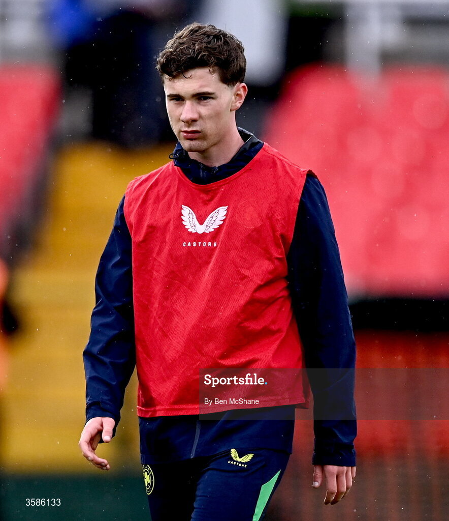 6 October 2026; Jamie Mullins of Republic of Ireland before the UEFA European U21 Championship qualifier match between the Republic of Ireland and England at Turner's Cross Stadium in Cork. Photo by Ben McShane/Sportsfile