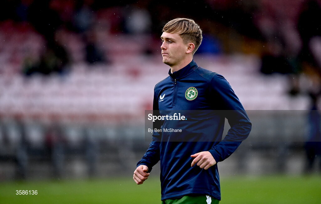 6 October 2026; Michael Noonan of Republic of Ireland before the UEFA European U21 Championship qualifier match between the Republic of Ireland and England at Turner's Cross Stadium in Cork. Photo by Ben McShane/Sportsfile