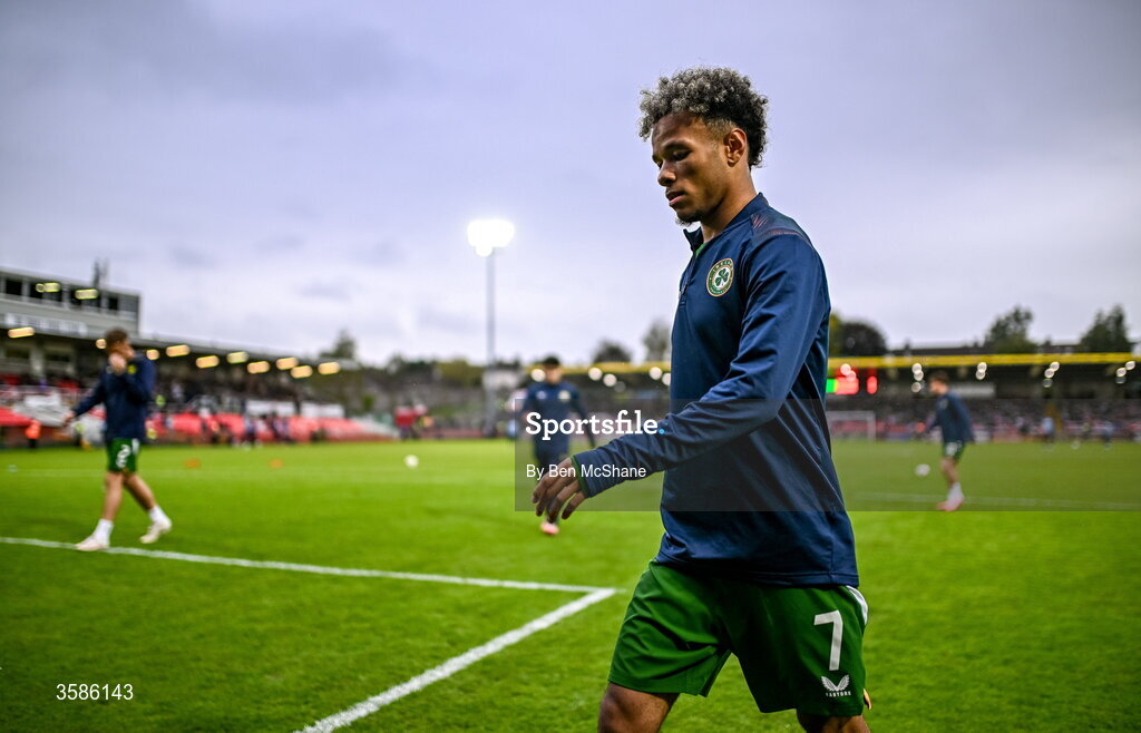 6 October 2026; Trent Kone-Doherty of Republic of Ireland during the UEFA European U21 Championship qualifier match between the Republic of Ireland and England at Turner's Cross Stadium in Cork. Photo by Ben McShane/Sportsfile