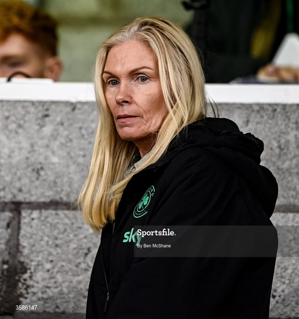 6 October 2026; FAI board member Caroline Rhatigan in attendance before the UEFA European U21 Championship qualifier match between the Republic of Ireland and England at Turner's Cross Stadium in Cork. Photo by Ben McShane/Sportsfile