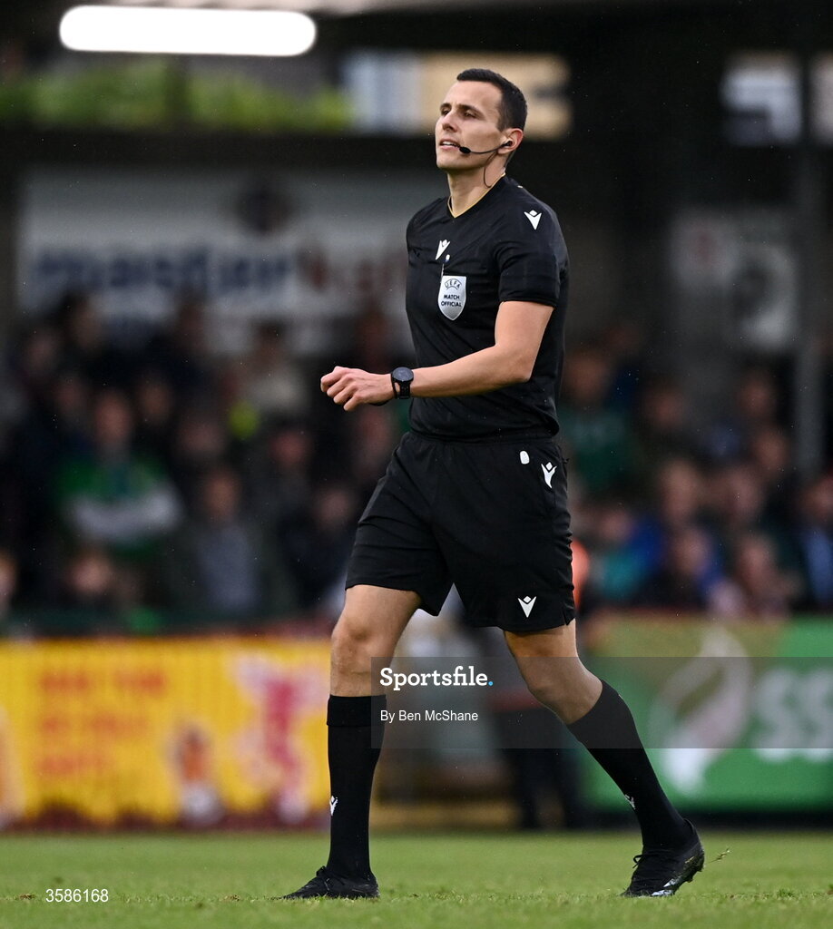 6 October 2026; Referee Alessandro Dudic during the UEFA European U21 Championship qualifier match between the Republic of Ireland and England at Turner's Cross Stadium in Cork. Photo by Ben McShane/Sportsfile
