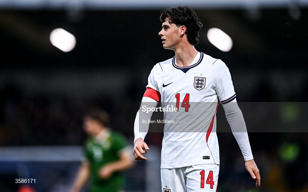 6 October 2026; Archie Gray of England during the UEFA European U21 Championship qualifier match between the Republic of Ireland and England at Turner's Cross Stadium in Cork. Photo by Ben McShane/Sportsfile