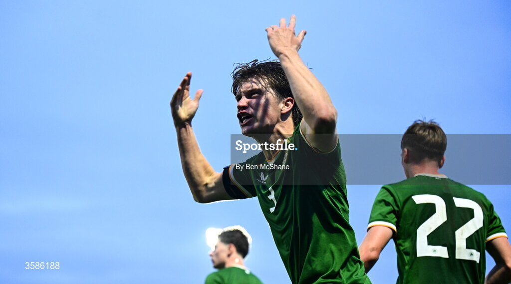 6 October 2026; Conor McManus of Republic of Ireland celebrates after scoring his side's second goal during the UEFA European U21 Championship qualifier match between the Republic of Ireland and England at Turner's Cross Stadium in Cork. Photo by Ben McShane/Sportsfile