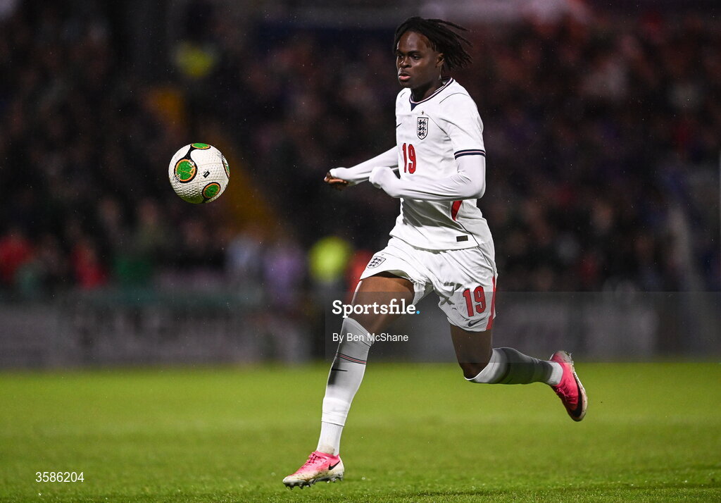 6 October 2026; Tyrique George of England during the UEFA European U21 Championship qualifier match between the Republic of Ireland and England at Turner's Cross Stadium in Cork. Photo by Ben McShane/Sportsfile