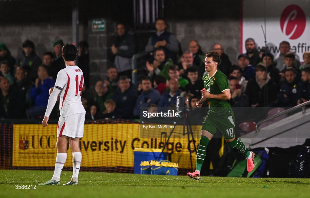 6 October 2026; Grady McDonnell of Republic of Ireland during the UEFA European U21 Championship qualifier match between the Republic of Ireland and England at Turner's Cross Stadium in Cork. Photo by Ben McShane/Sportsfile