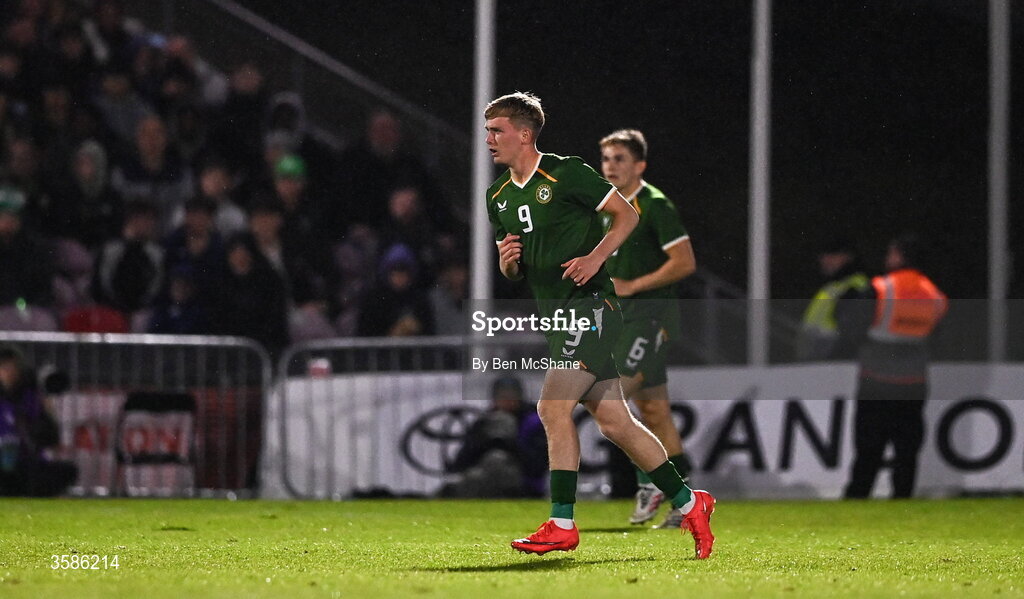 6 October 2026; Michael Noonan of Republic of Ireland during the UEFA European U21 Championship qualifier match between the Republic of Ireland and England at Turner's Cross Stadium in Cork. Photo by Ben McShane/Sportsfile