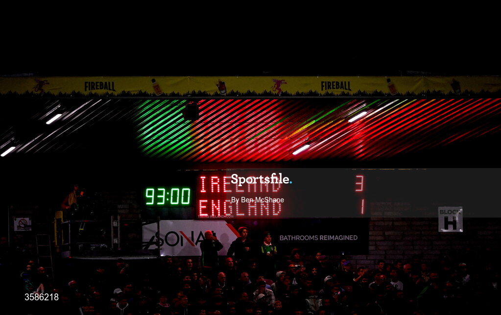 6 October 2026; A general view of the scoreboard during the UEFA European U21 Championship qualifier match between the Republic of Ireland and England at Turner's Cross Stadium in Cork. Photo by Ben McShane/Sportsfile