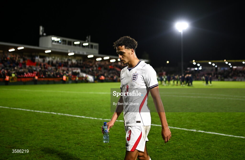 6 October 2026; Max Alleyne of England leaves the pitch after the UEFA European U21 Championship qualifier match between the Republic of Ireland and England at Turner's Cross Stadium in Cork. Photo by Ben McShane/Sportsfile