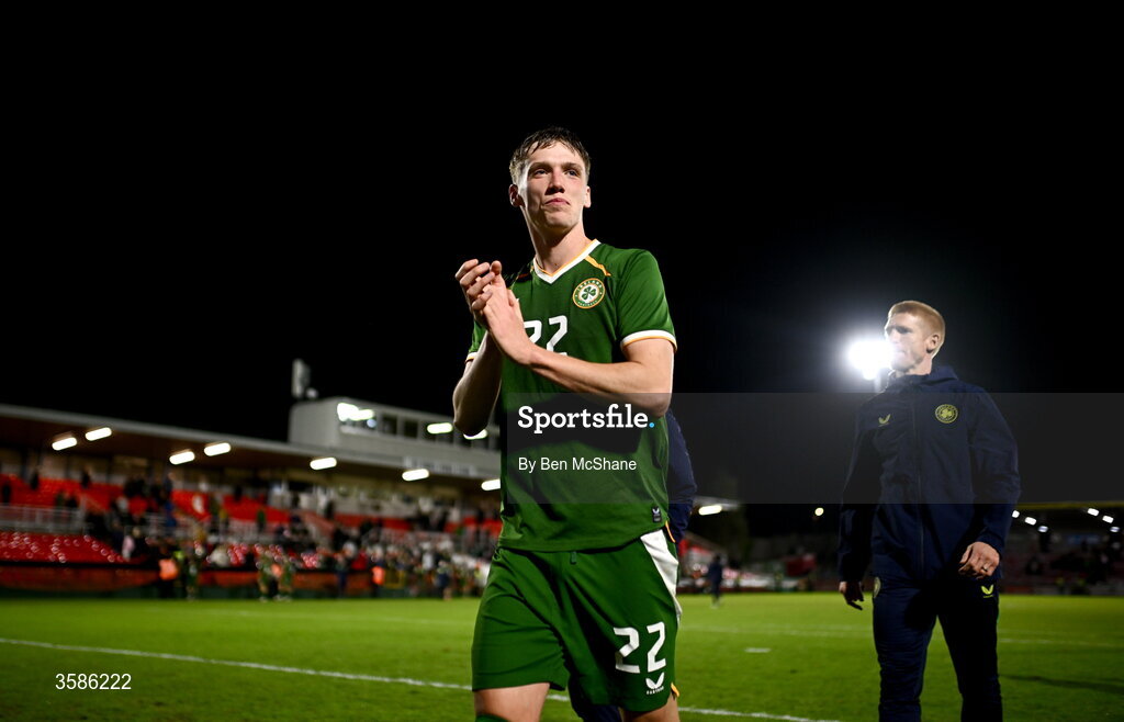 6 October 2026; Oisin Gallagher of Republic of Ireland after the UEFA European U21 Championship qualifier match between the Republic of Ireland and England at Turner's Cross Stadium in Cork. Photo by Ben McShane/Sportsfile