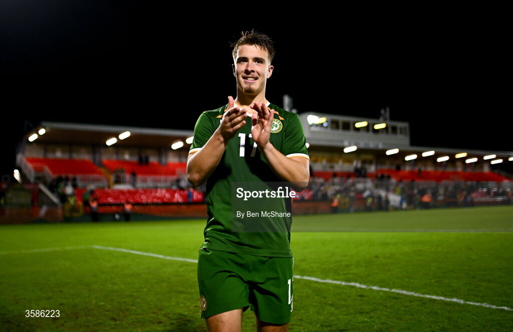 6 October 2026; Tommy Lonergan of Republic of Ireland after the UEFA European U21 Championship qualifier match between the Republic of Ireland and England at Turner's Cross Stadium in Cork. Photo by Ben McShane/Sportsfile