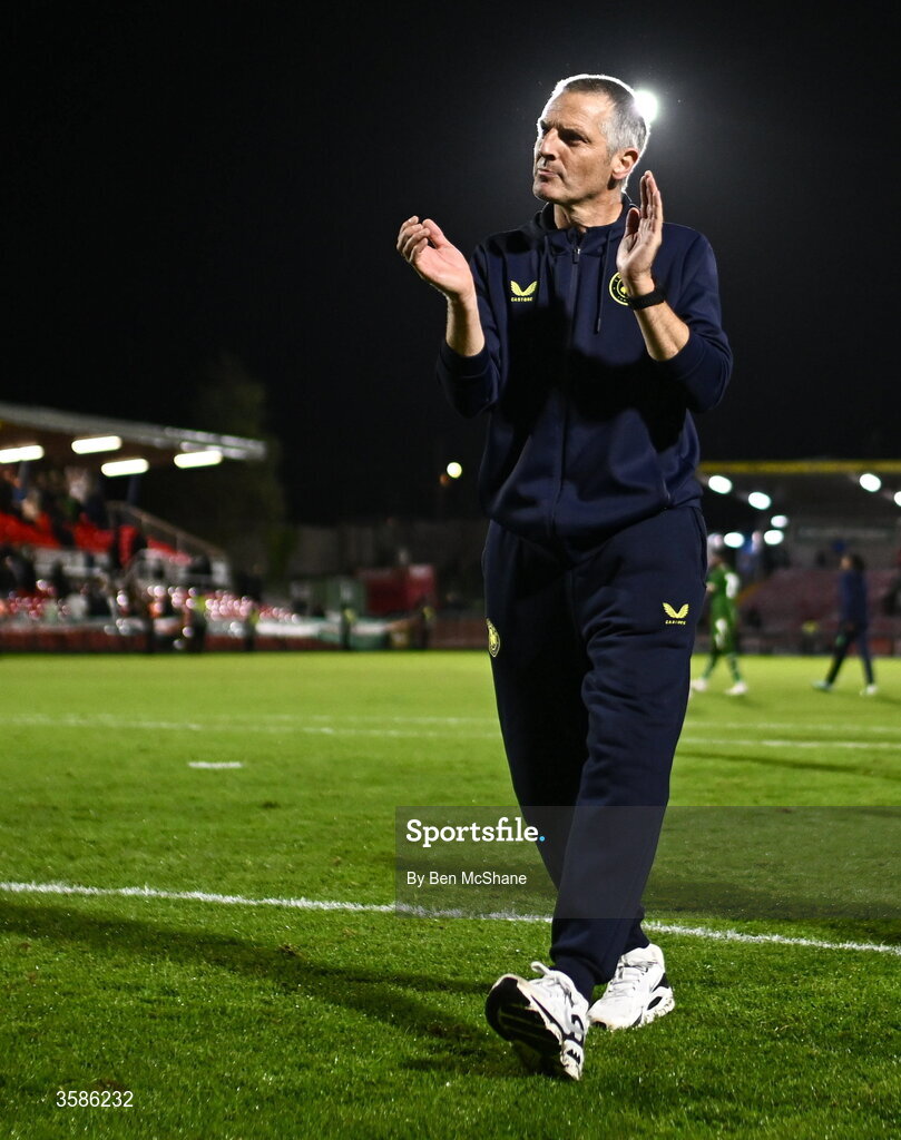 6 October 2026; Republic of Ireland U21 manager Jim Crawford after the UEFA European U21 Championship qualifier match between the Republic of Ireland and England at Turner's Cross Stadium in Cork. Photo by Ben McShane/Sportsfile